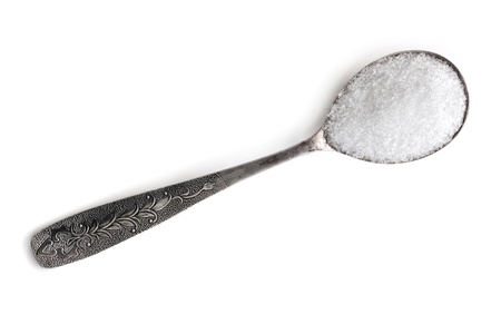 Spoonful of sugar, overhead view, isolated on white with soft shadow の写真素材