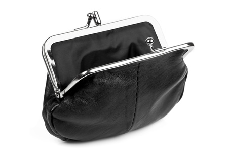Black change purse, open, isolated on white の写真素材