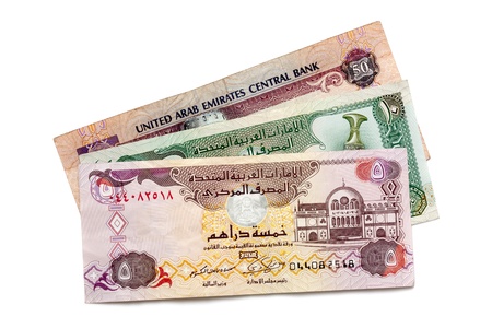 United Arab Emirates dirham banknotes, isolated on white background の写真素材