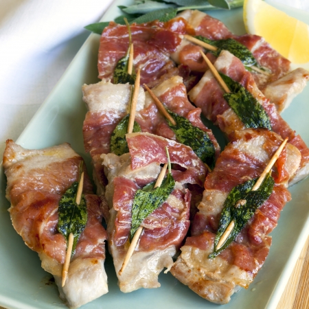 Veal saltimbocca.  Traditional dish with prosciutto and sage.の写真素材