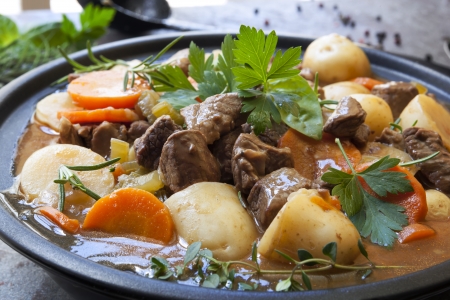 Irish stew, made with lamb, stout, potatoes, carrots and herbs の写真素材