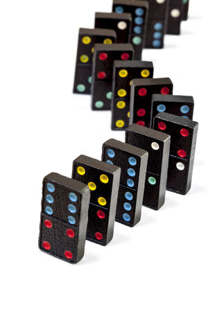 Dominoes isolated on white background.  Very old colorful set.の写真素材