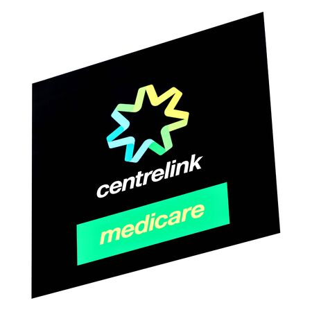 Australian Centrelink and Medicare sign, isolated on white.