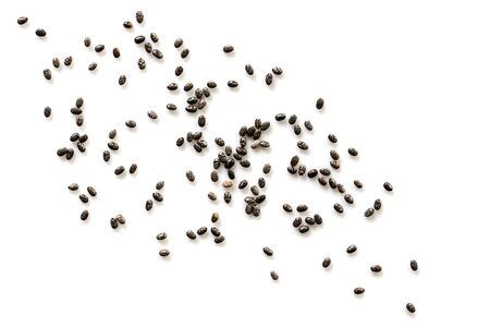 Chia seeds scattered over whiteの写真素材