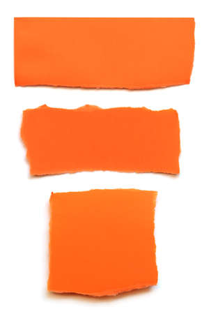 Collection of fluorescent orange paper tears isolated on white.の写真素材