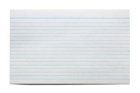 Blank index card isolated on white.  Blue lines, ready for message.の写真素材