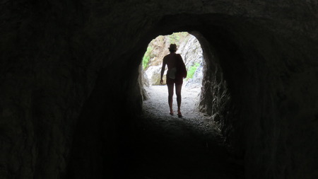 the woman in the tunnelの写真素材