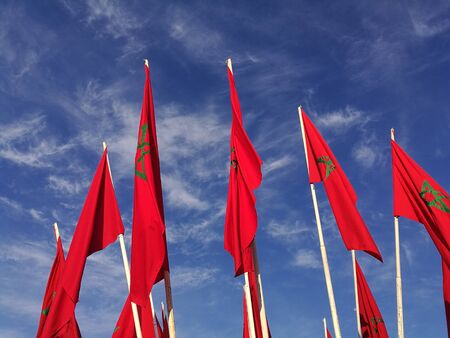 flags of Morocco to the square Jemaa el Fnaの写真素材