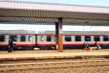 passage of the train in Montesilvano stationのeditorial素材