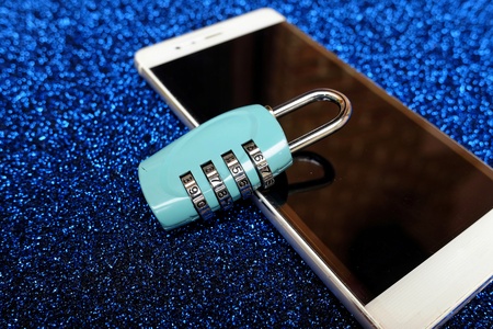 combination lock on smartphoneの写真素材