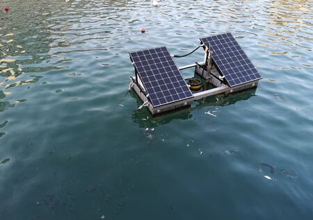 two solar panels floating in the seaの写真素材