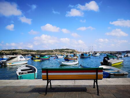 view of Marsaxlokk harbor in Maltaの写真素材