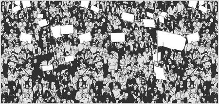 Illustration of crowd protesting for human rights with blank signs and flagのイラスト素材