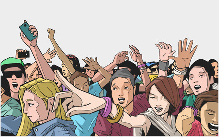 Illustration of mixed ethnic crowd having fun at concertのイラスト素材