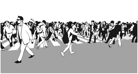 Illustration of mixed ethnic crowd crossing streetのイラスト素材
