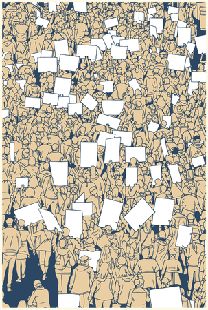 Illustration of protesting crowd with blank signs from high angle viewのイラスト素材