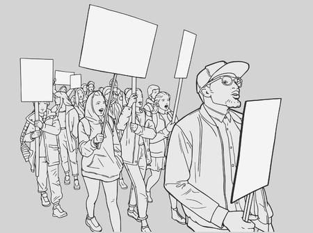 Illustration of student demonstration with blank signsのイラスト素材
