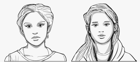Isolated portraits of hispanic and south east asian girlsのイラスト素材