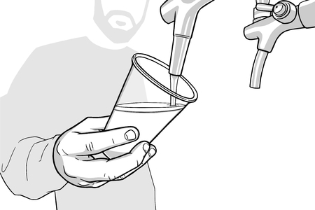 Illustration of man with beard pouring draft beerのイラスト素材