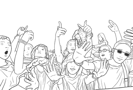 Illustration of mixed ethnic festival crowd partying in the rainのイラスト素材