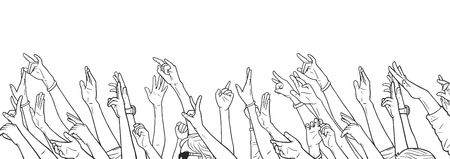 Illustration of crowd cheering with raised hands at music festivalのイラスト素材