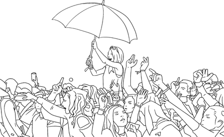 Illustration of mixed ethnic festival crowd partying in the rainのイラスト素材