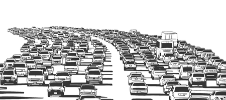 Illustration of rush hour traffic jam on freewayのイラスト素材
