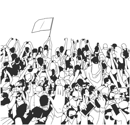 Background art of party people at concert in black and whiteのイラスト素材