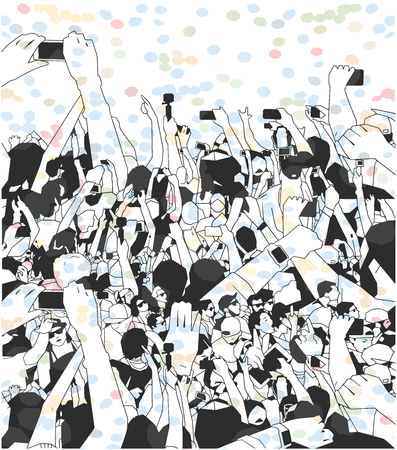 Background art of party people at concert in black and whiteのイラスト素材