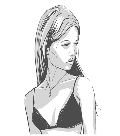 Isolated illustration of beautiful young girl in swim suitのイラスト素材