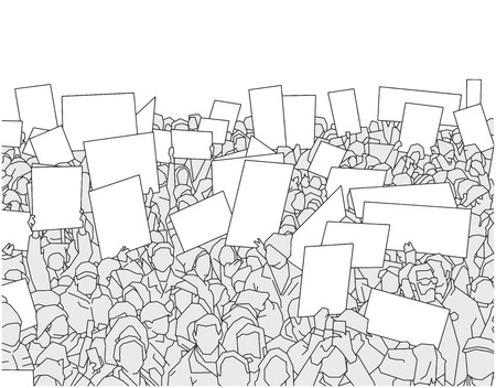Illustration of large crowd of people demonstrating with blank signsのイラスト素材