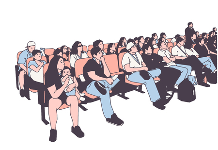 Illustration of movie teather crowd watching and enjoying the showのイラスト素材