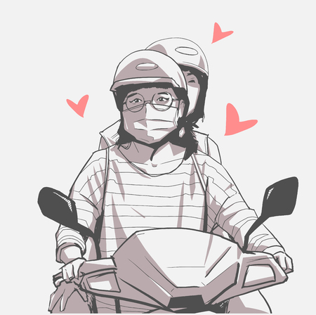 Two woman on motorcycle illustrationのイラスト素材