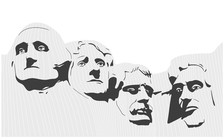 Illustration of Mount Rushmore National Memorial in black and whiteのイラスト素材