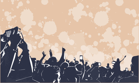 Illustration of large crowd of young people at live music event party festivalのイラスト素材
