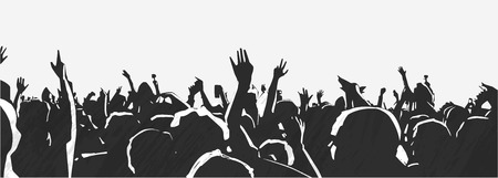 Illustration of large crowd of young people at live music event party festivalのイラスト素材