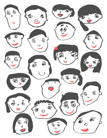 Child drawing, happy cute children portrait set vectorのイラスト素材