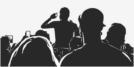 Illustration of large crowd of young people at live music event party festivalのイラスト素材
