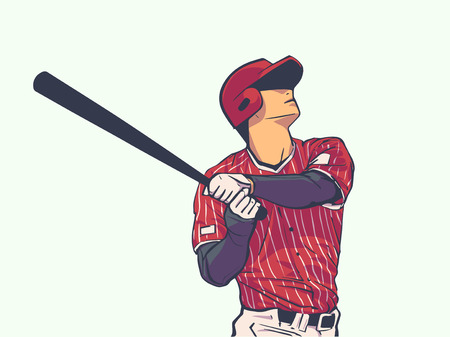 Illustration of baseball player striking with bat during gameのイラスト素材