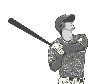 Illustration of baseball player striking with bat during gameのイラスト素材