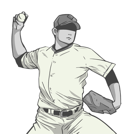 Illustration of baseball player throwing ball during gameのイラスト素材