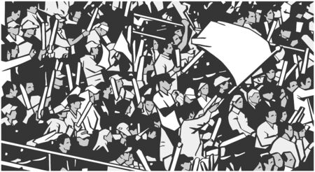 Illustration of arena stadium crowd at sports event waving blank flagのイラスト素材