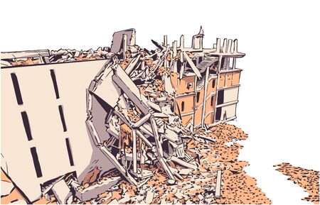 Illustration of  collapsed building due to earthquake, natural disaster, explosion, fireのイラスト素材