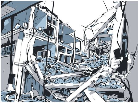 Illustration of  collapsed building due to earthquake, natural disaster, explosion, fireのイラスト素材