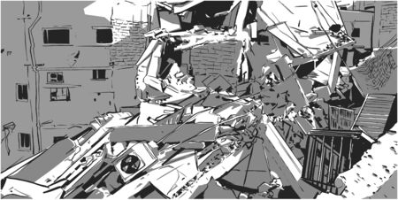 Illustration of  collapsed building due to earthquake, natural disaster, explosion, fireのイラスト素材