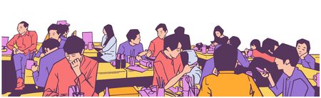 Illustration of group of people friends students conversation studying in pub bar restaurant izakayaのイラスト素材