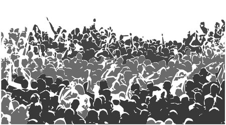 Illustration of dynamic, cheering crowd at concert, eventのイラスト素材