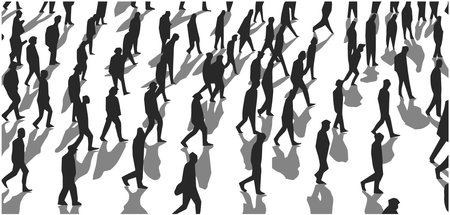 Stylized illustration of marching crowd in perspectiveのイラスト素材