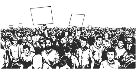 Illustration of protesting crowd in perspectiveのイラスト素材