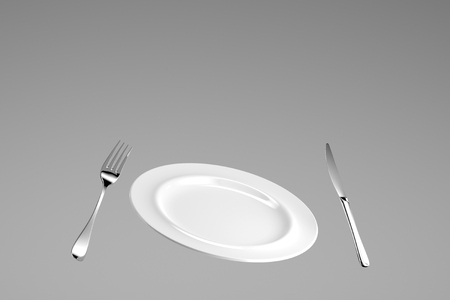 white porcelain dinnerware with silver cutlery - Illustrationの写真素材